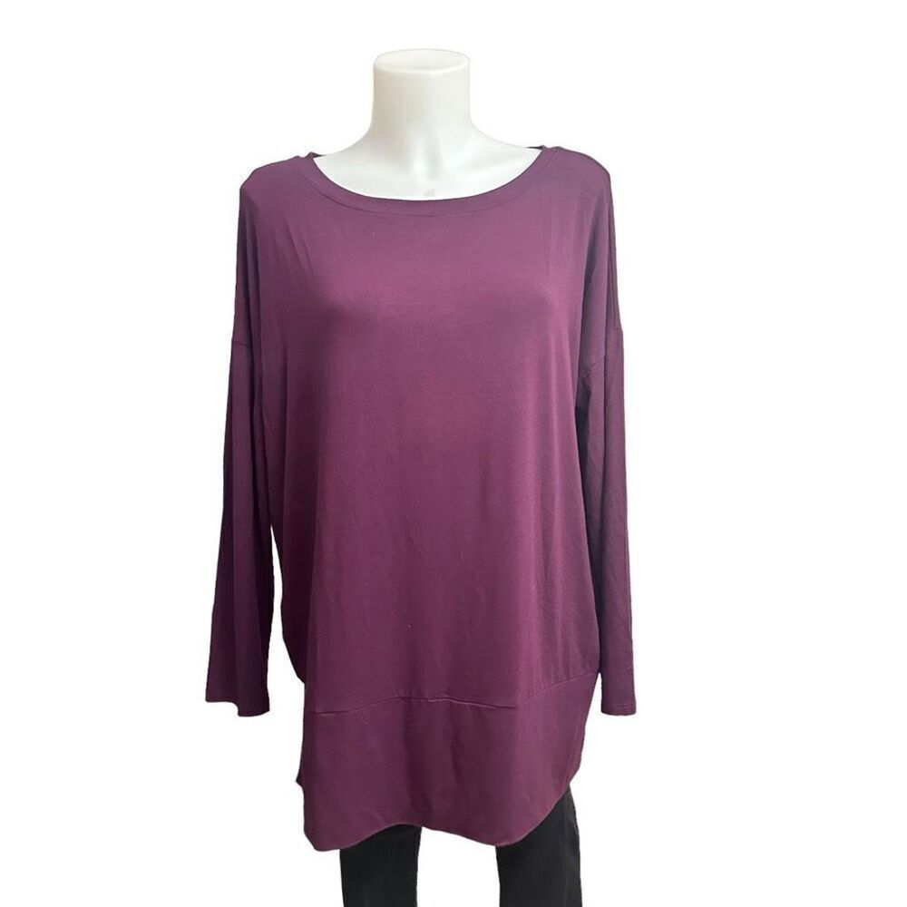 Eileen Fisher Purple Stretchy Boat‎ Neck Pullover Longsleeve Top Lagenlook sz M